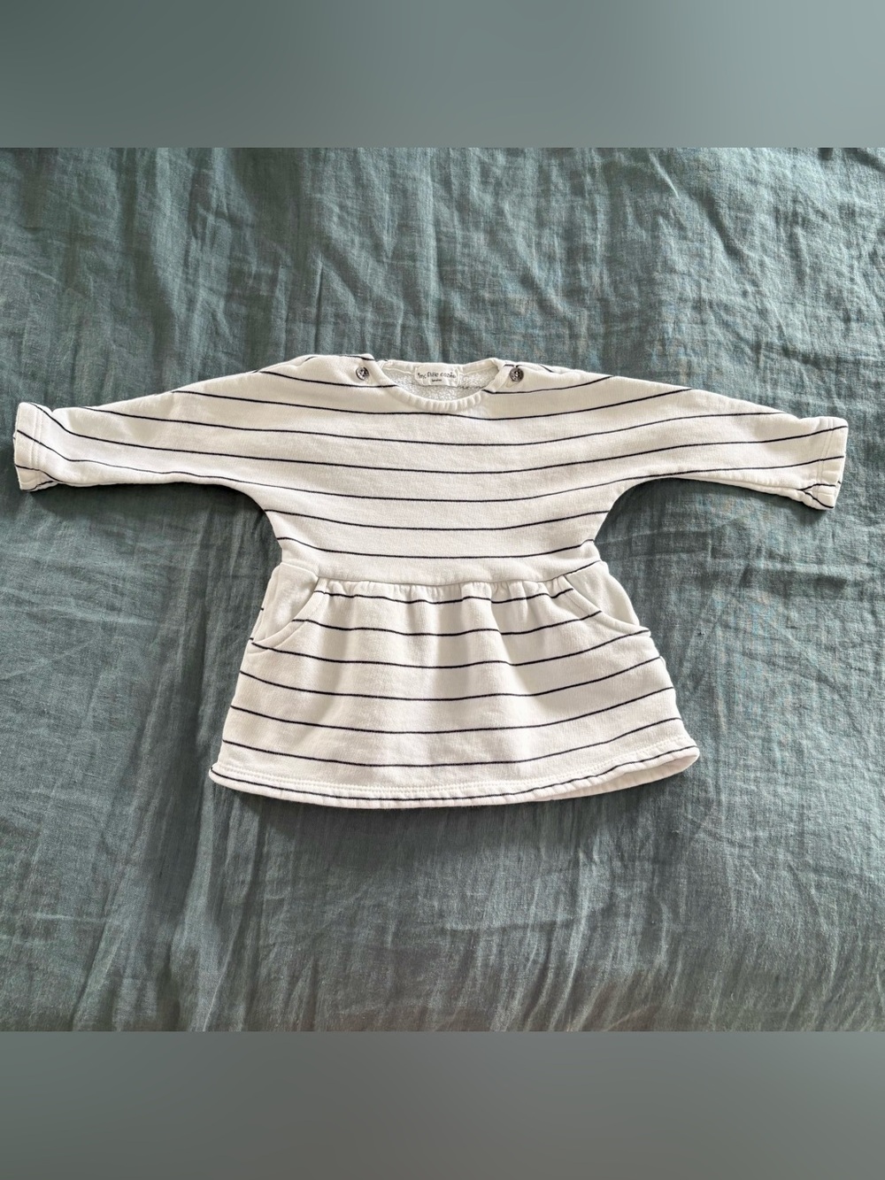 My Little Cozmo White Navy Stripe Tunic Sweatshirt Top 100% Cotton Pockets 6-9M